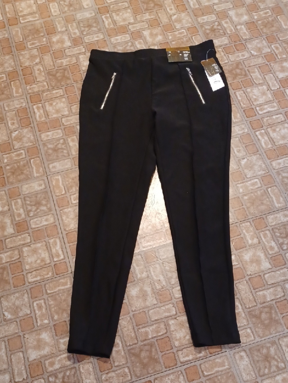 Women's Black Slim Ponte Leggings with Faux Zip Pockets Tummy Control,